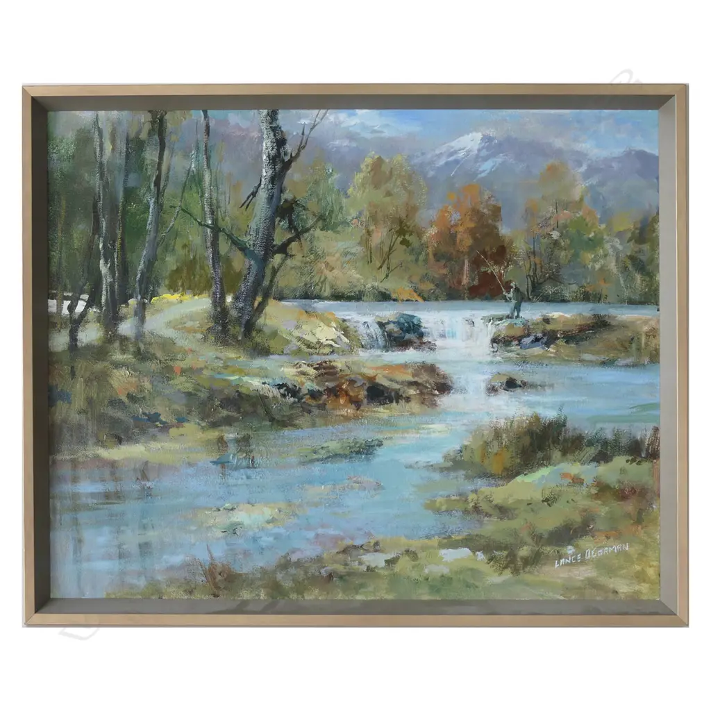 LANCE O'GORMAN, FISHER ON A RIVER, SIGNED, 540 x 700mm Image 1++