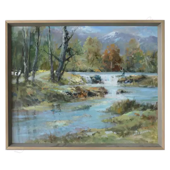 LANCE O'GORMAN, FISHER ON A RIVER, SIGNED, 540 x 700mm