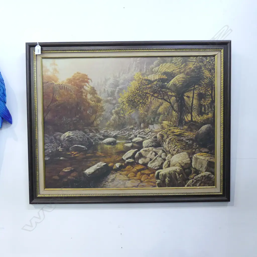 1970’S GRAHAM BRADDOCK FRAMED PRINT HEADWATERS OF THE TAIRUA RIVER, 600 x 800mm Image 1++
