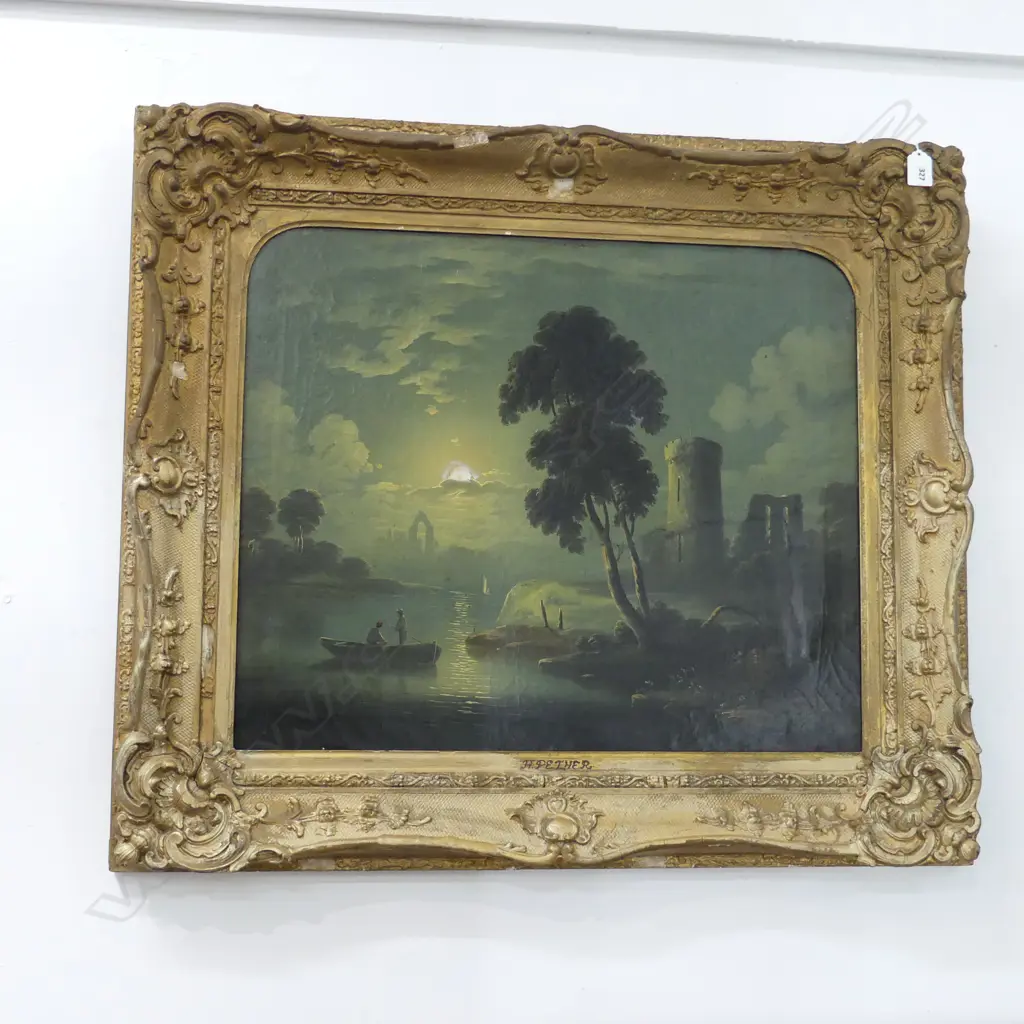 AFTER HENRY PETHER, MOONLIGHT LANDSCAPE, OIL ON CANVAS 490x590mm old repairs Image 1++