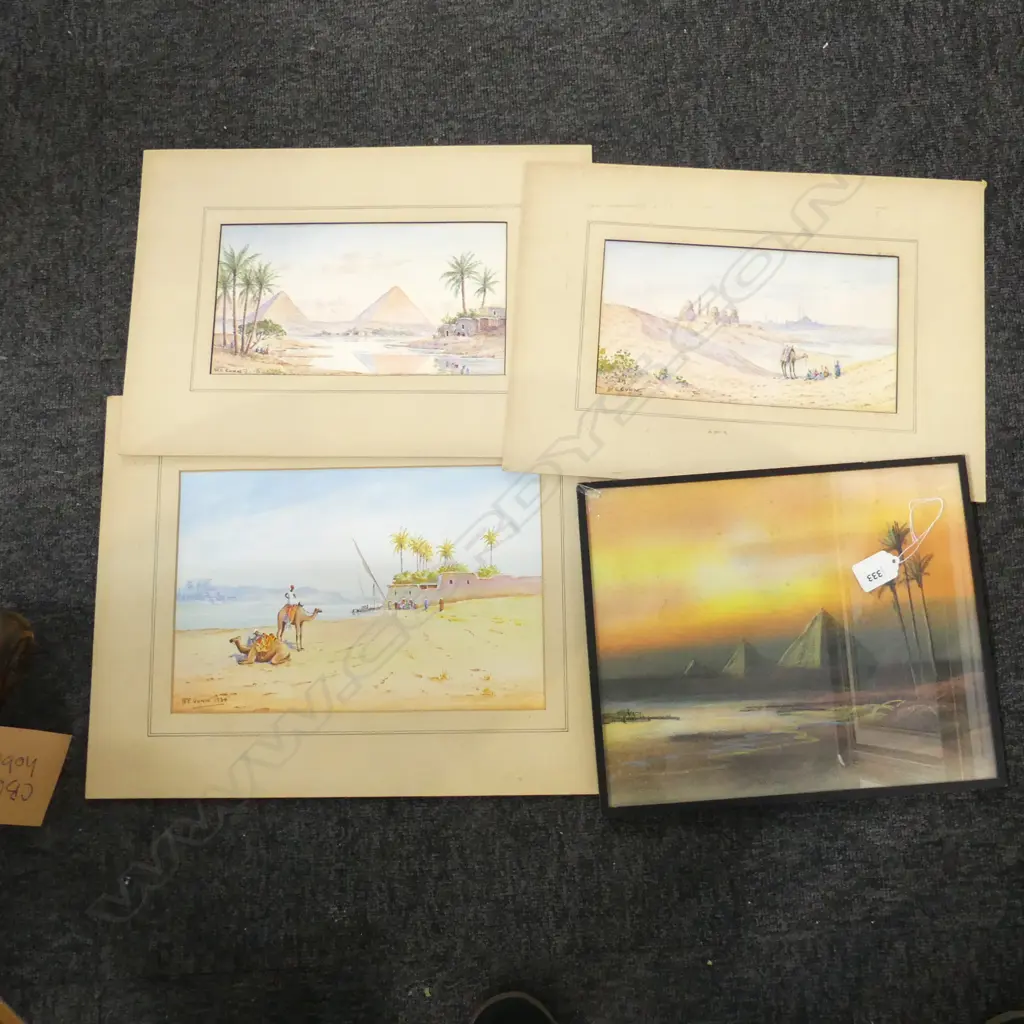 FOUR EGYPTIAN SCENES, THREE W/CS &  PASTEL, UNFRAMED, 240 x 300mm Image 1++
