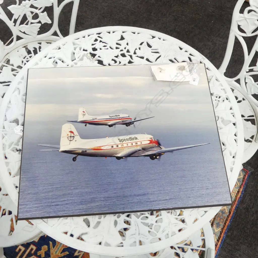 ORIGINAL PHOTO, TWO DC3 AEROPLANES IN THE AIR 'SPEEDLINK' (AIR NZ EARLY OFFSHOOT) POSSIBLY COOK STRAIT, WITH CUFFLINKS Image 1++