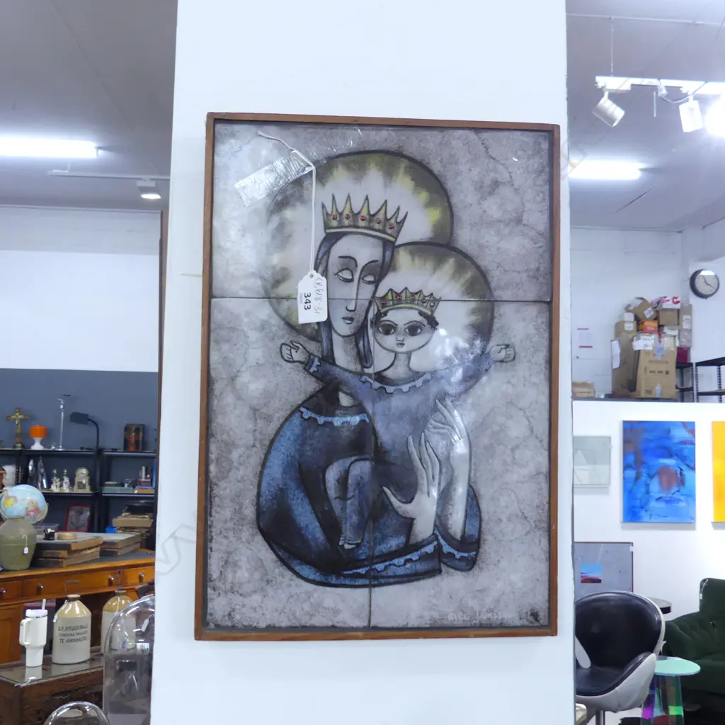 THEO JANSSEN(1934) MID-CENTURY PANEL 0F THREE LG TILES ‘MADONNA & CHILD’ Image 1++