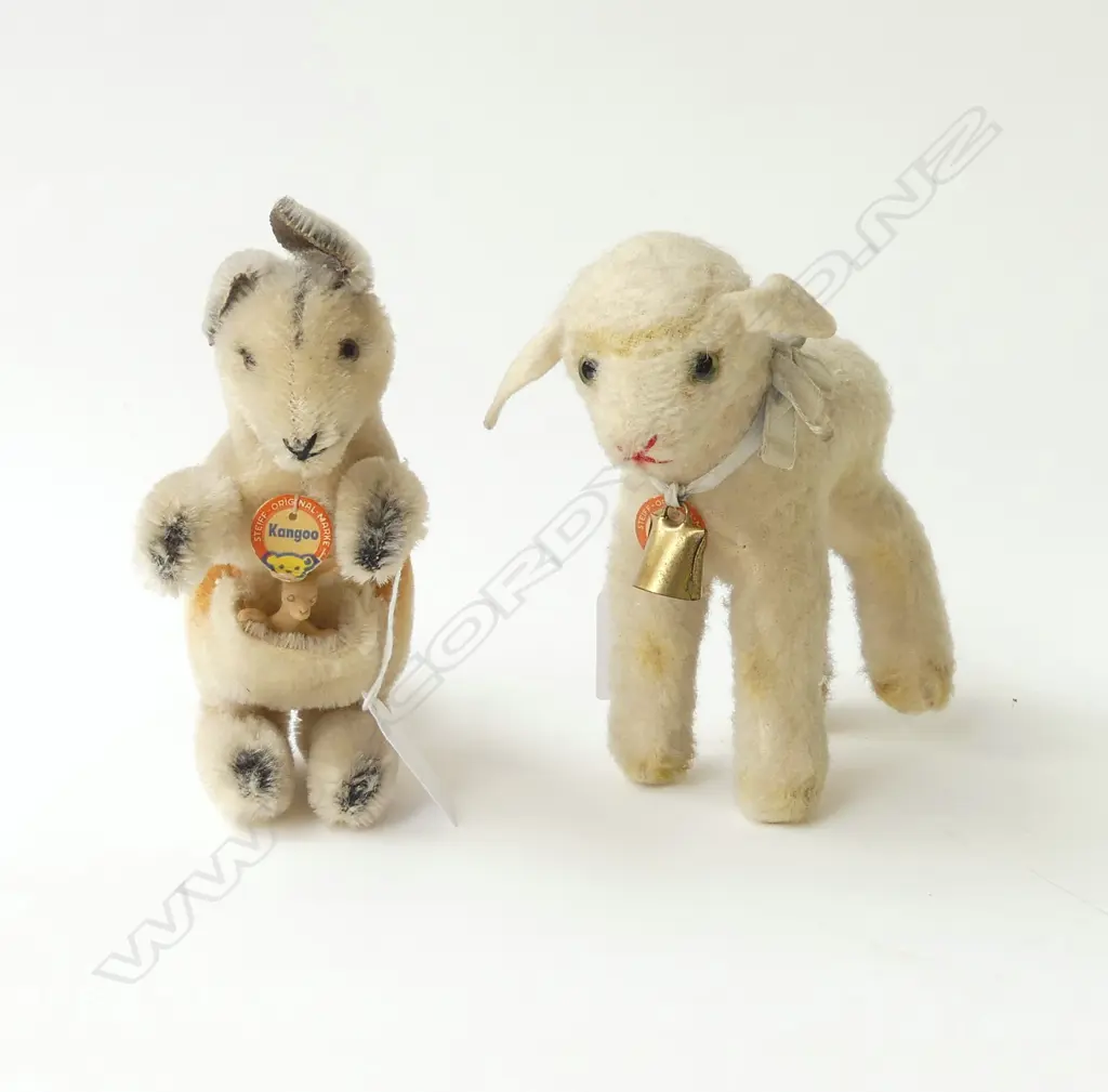 PR VINTAGE STEIFF SOFT TOYS; KANGAROO & LAMBY (tags still on) H.140mm Image 1++