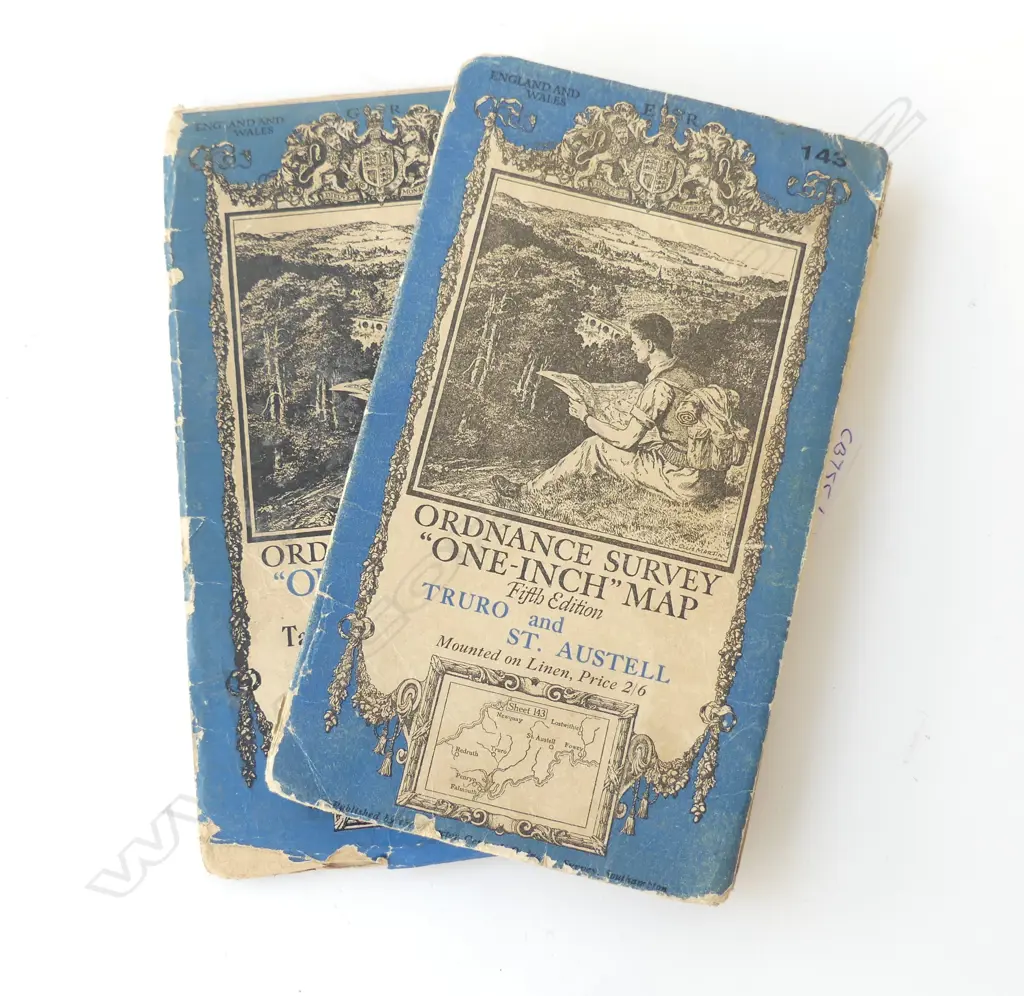 c.1934 UK LINEN-BACKED FOLD-UP MAPS: TRURO & ST. AUSTELL & TAVISTOCK & OKEHAMPTON, 730 x 960mm (OPEN) Image 1++