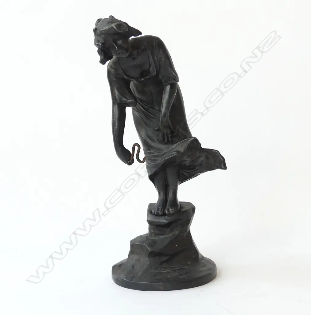 ANTIQUE ART NOUVEAU SPELTER WATCH HOLDER FIGURINE W. HOOK FOR WATCH, H.220mm Image 1++