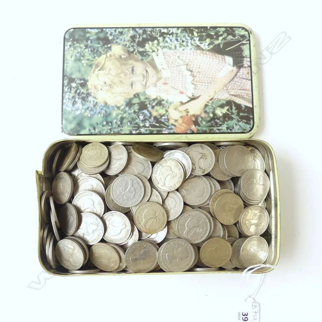 TIN OF NZ FLORIN COINS Image 1++