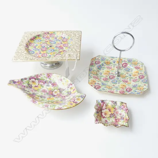 FOUR VINTAGE CHINTZ A.O.F, 2 CAKE STANDS & 2 DISHES - BIARRITZ, JAMES KENT & EMPIRE, L.185mm