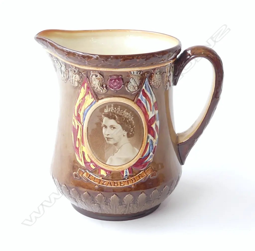 ROYAL DOULTON 1953 QUEEN ELIZABETH II WESTMINSTER ABBEY CORONATION JUG, H.155mm Image 1++