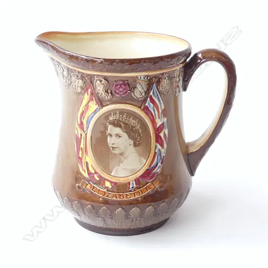 ROYAL DOULTON 1953 QUEEN ELIZABETH II WESTMINSTER ABBEY CORONATION JUG, H.155mm