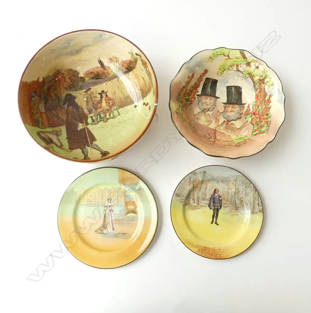 4 R/DOULTON PCS: ZUNDAY ZMOCKS, SIR ROGER DE COVERLEY BOWLS plus HAMLET & KATHERINE PLATES , Dia.184-228mm Image 1++