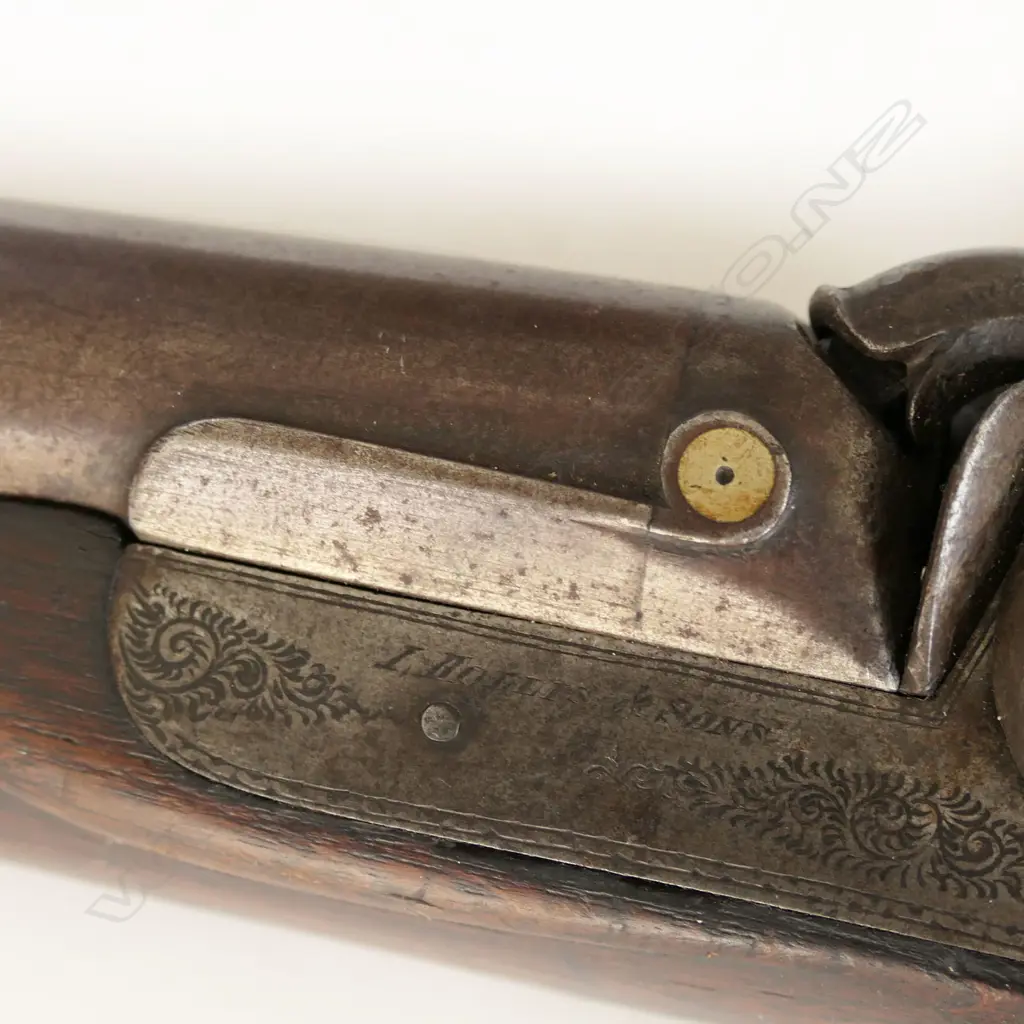Double barrel muzzle loading percussion shotgun, lock signed I. Hollis & Sons, LH hammer broken, half wooded stock, repaired break at wrist. *NO LICENCE REQUIRED Image 1++