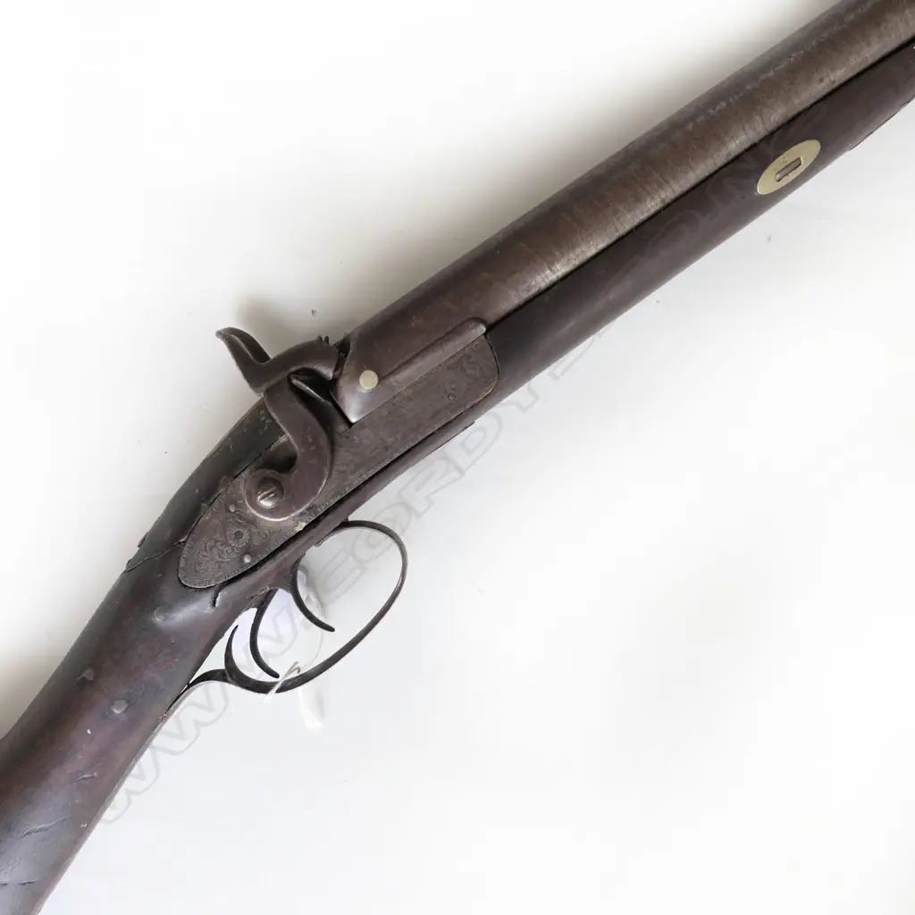 12g double barrel side by side muzzle loading hammer shotgun complete with ramrod. Repaired stock (broken at wrist) otherwise complete. *NO LICENCE REQUIRED Image 1++