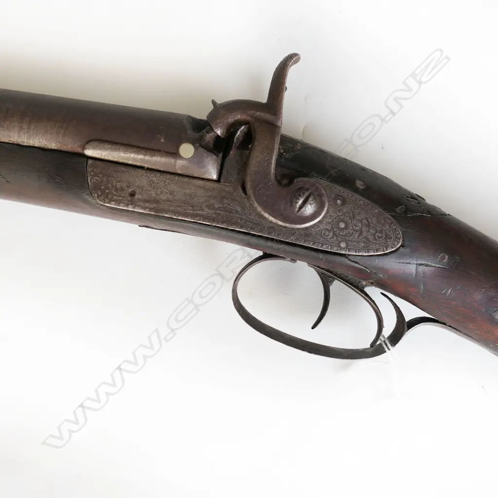 12g double barrel side by side muzzle loading hammer shotgun complete with ramrod. Repaired stock (broken at wrist) otherwise complete. *NO LICENCE REQUIRED Image 1++