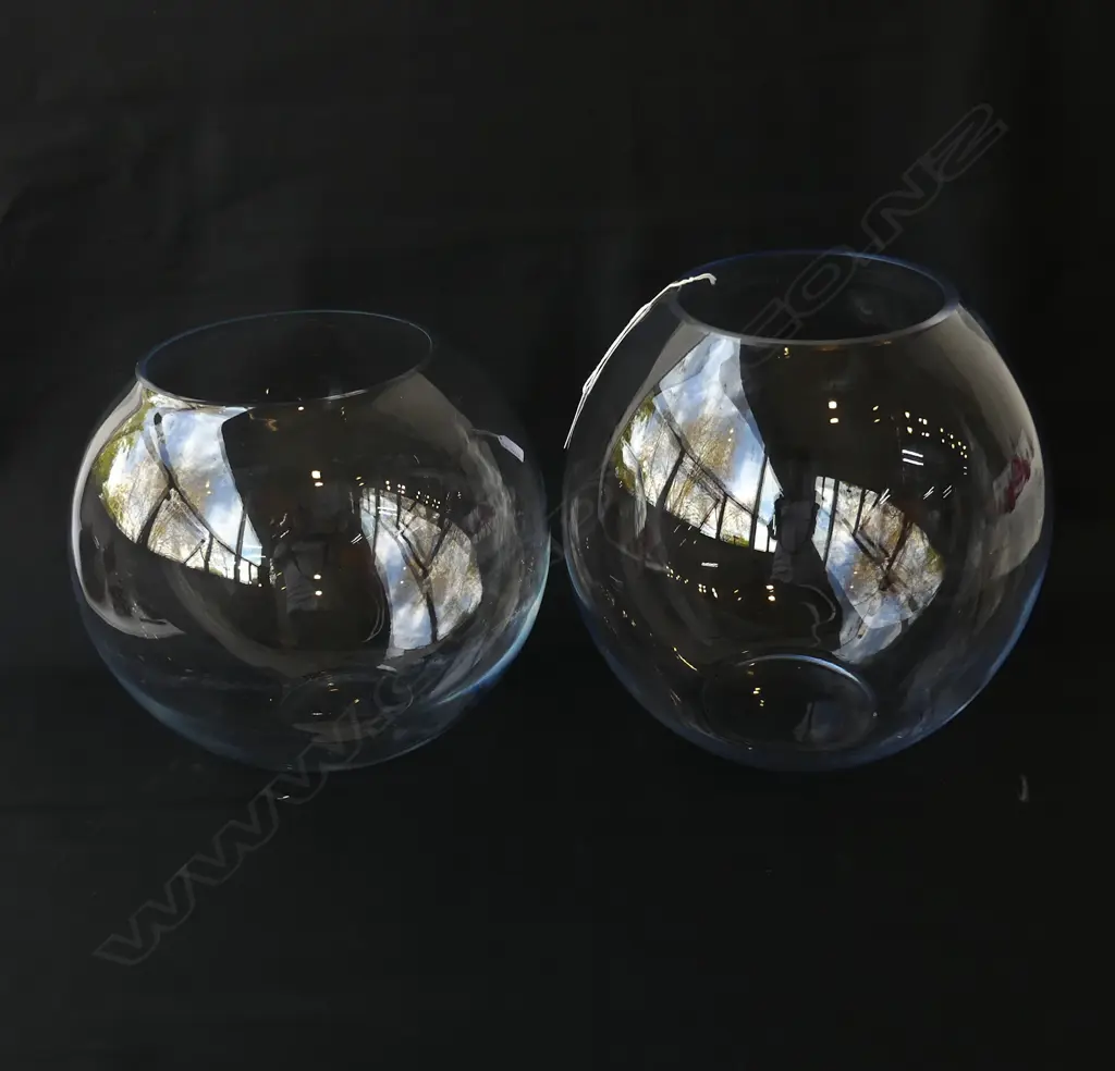 2 GLASS FISH BOWL VASES H.280mm Image 1++