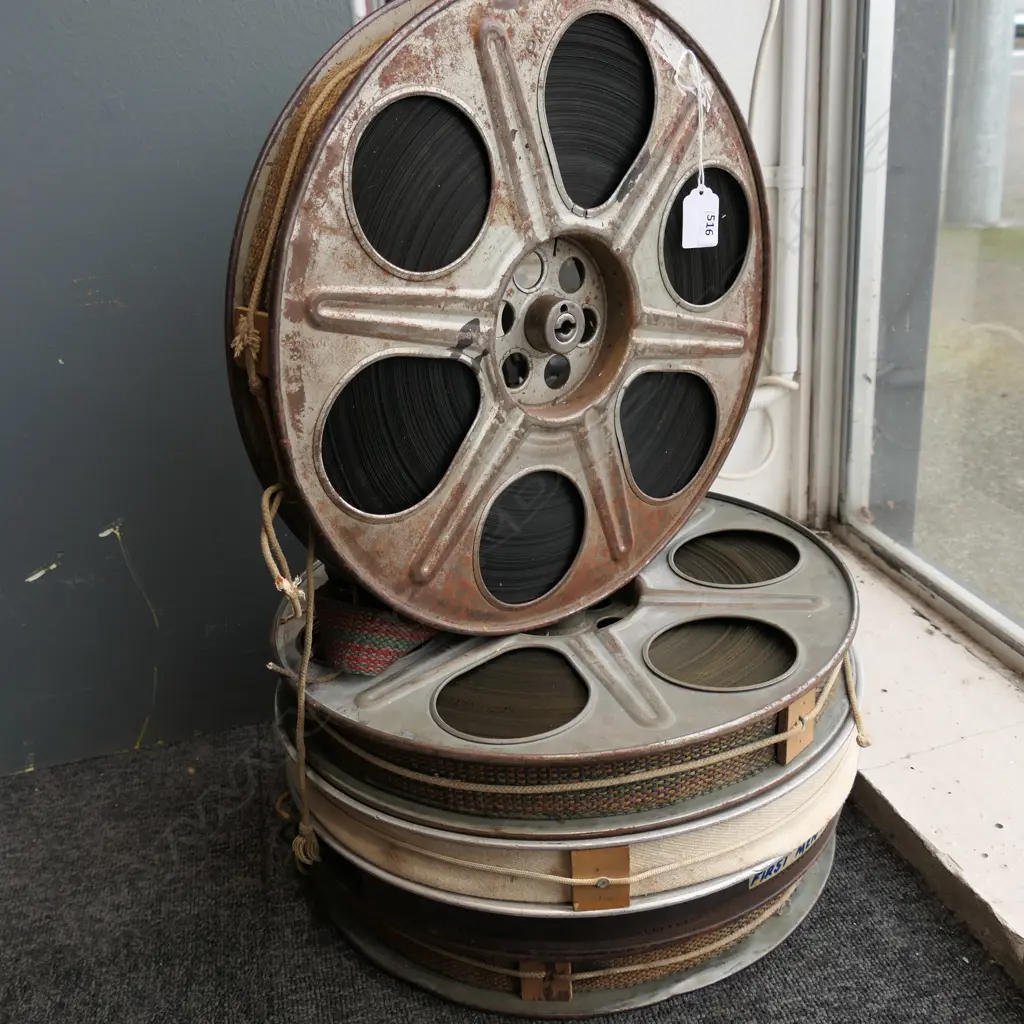 5 VINTAGE METAL FILM REELS + CABLES Image 1++
