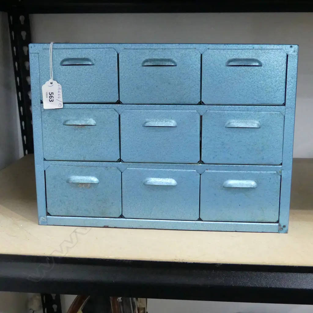 9 DRAWER BLUE METAL COLLECTORS CABINET 335x175x240mm Image 1++