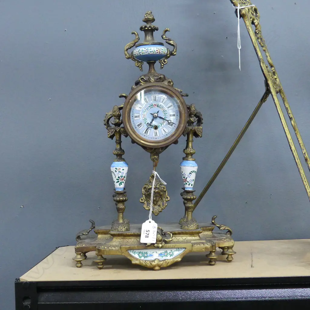 ANTIQUE STYLE BRASS MANTLE CLOCK H.410mm Image 1++