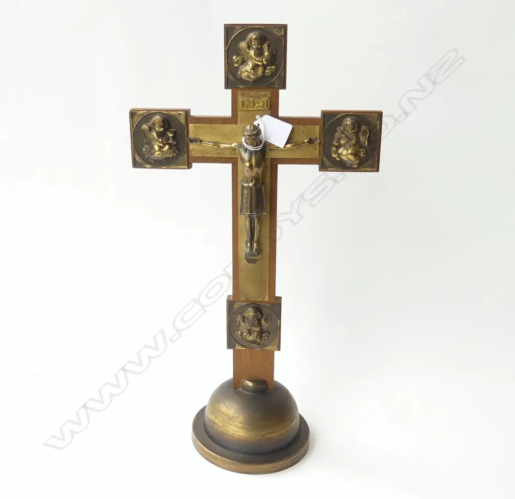  CRUCIFIX w. BRONZED METAL DETAIL & BASE. H.460mm Image 1++