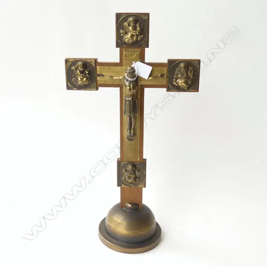  CRUCIFIX w. BRONZED METAL DETAIL & BASE. H.460mm