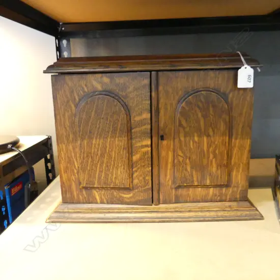 1920'S OAK SMOKERS CABINET 2 doors fitted interior H.300mm