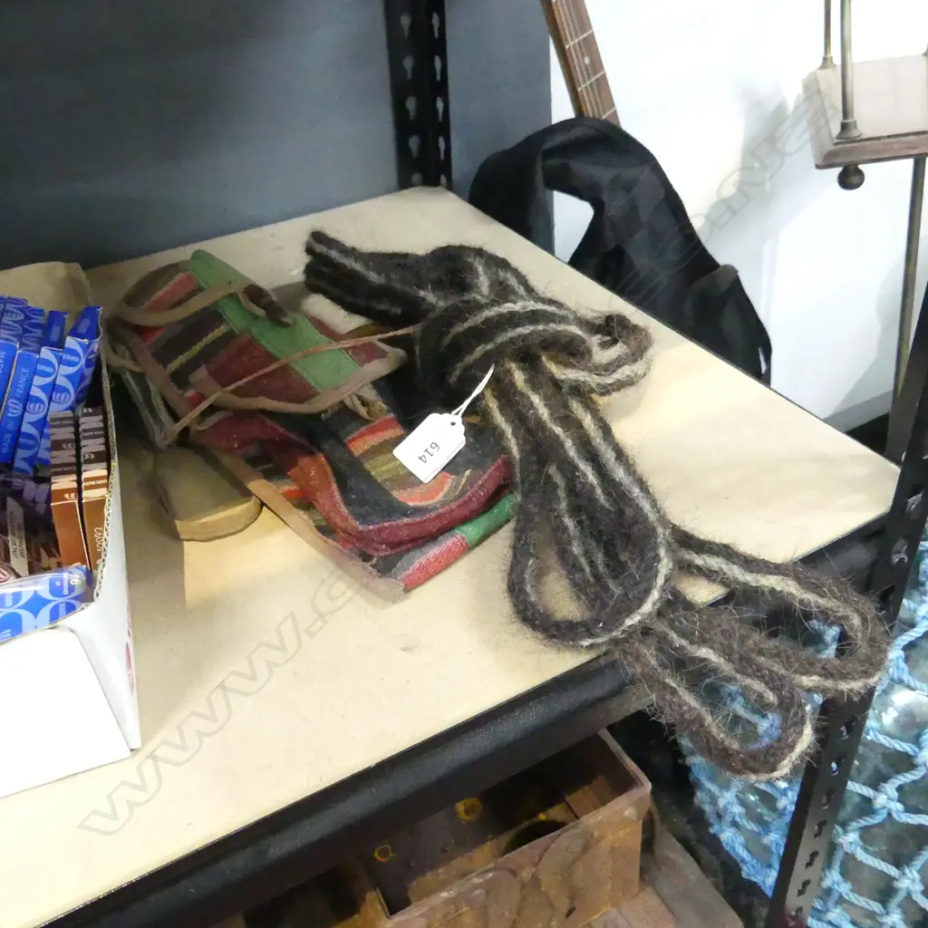3 PCES; YAK HAIR ROPE, TIBETAN NEEDLE CASE L.105mm, COTTON BAG Image 1++