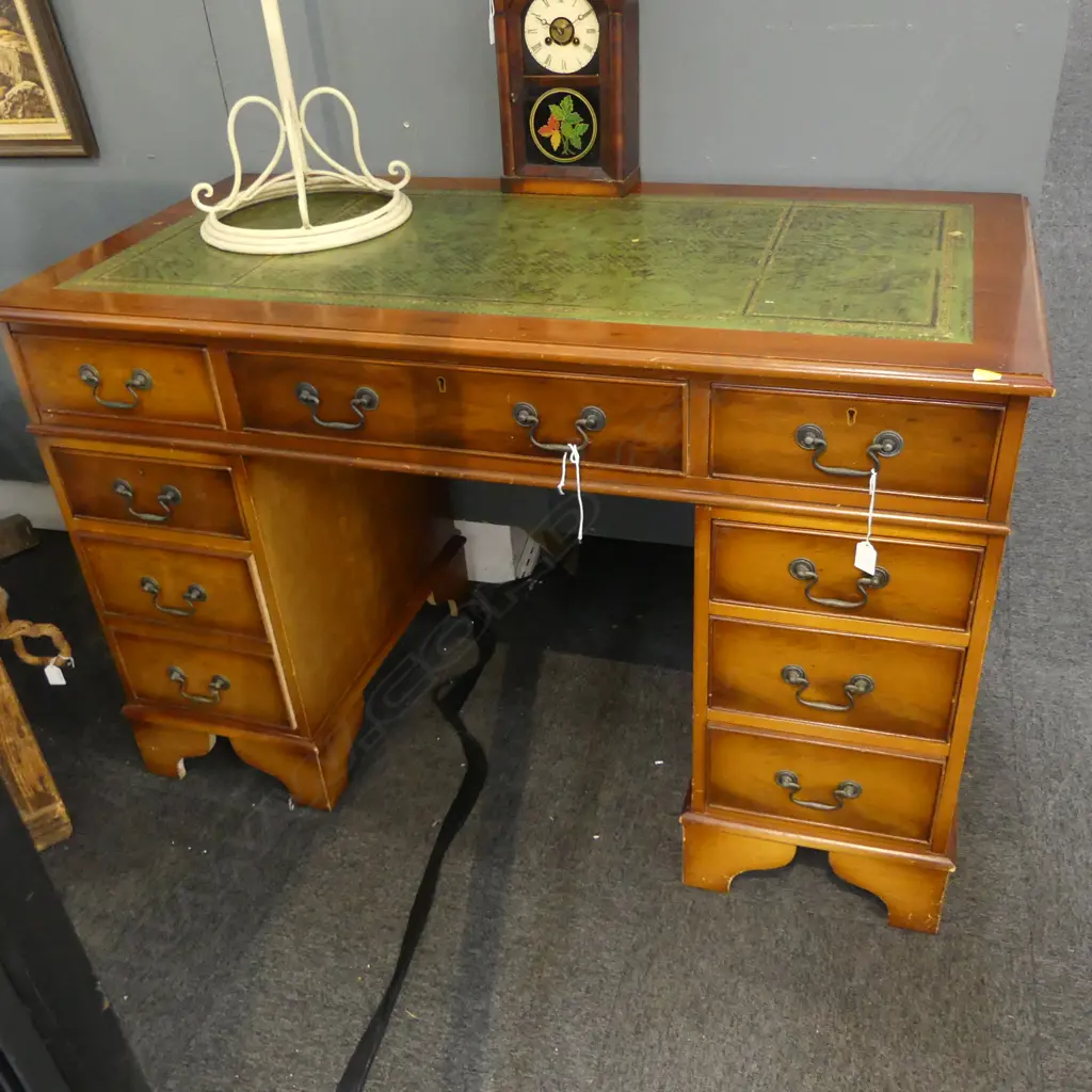 DOUBLE PEDESTAL DESK, GREEN LEATHER TOP 1220x610x790mm Image 1++