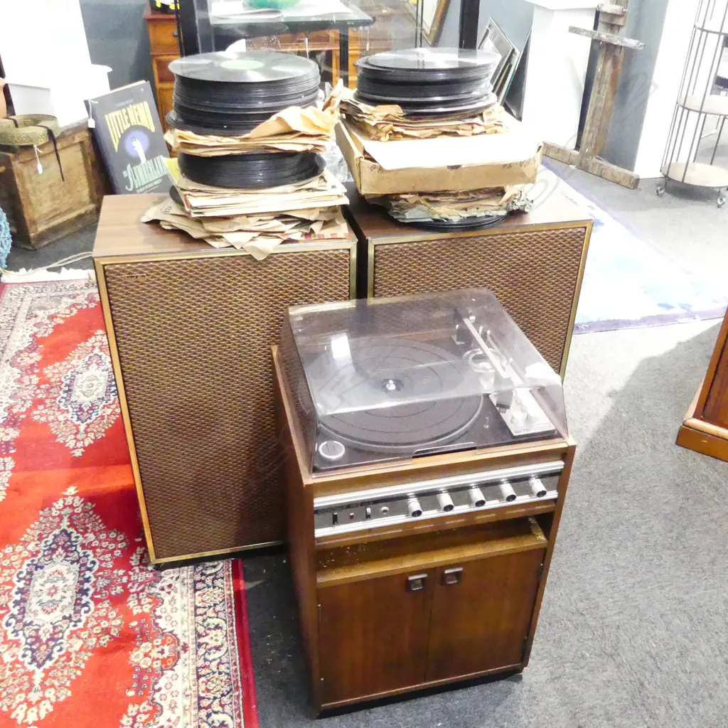 RECORD PLAYER; BSR 710 + PR SPEAKERS + ASST 78 RECORDS Image 1++