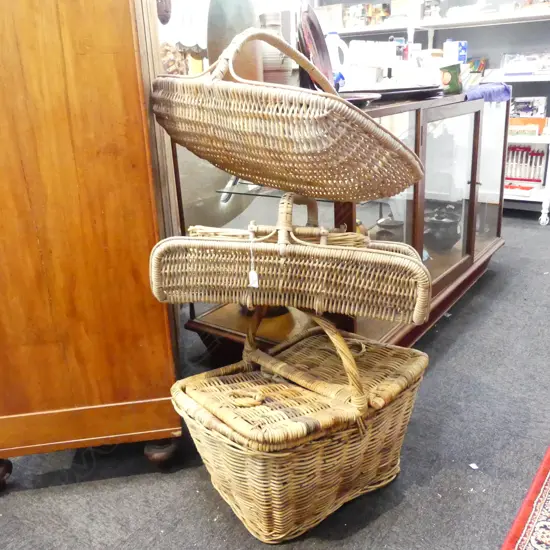 4 WOVEN CANE BASKETS