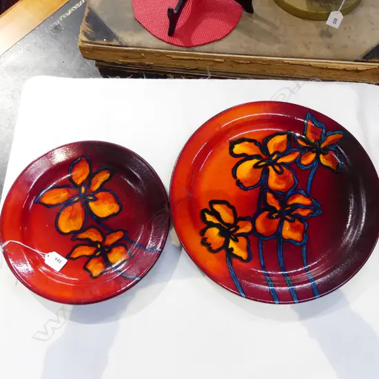 2 RED MORRIS & JAMES PLATES 290, 375mm dia