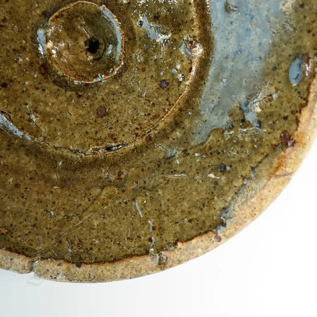 Andrew Van der Putten lidded storage vessel green glaze to the lid and top half of the body. pair of lug handles. Lid repaired, Image 1++