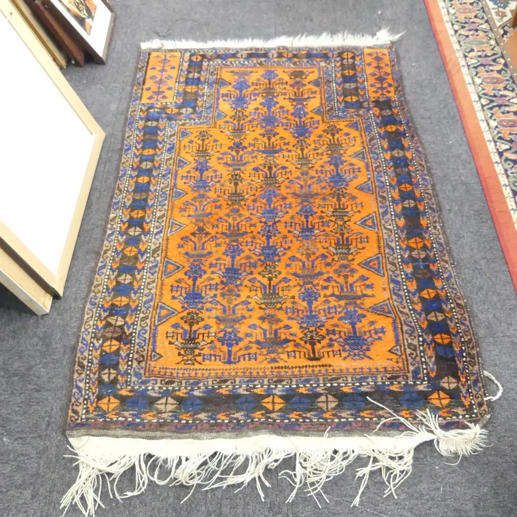 HAND KNOTTED ALL WOOL RUG, ORANGE TONES 1400x880mm Image 1++