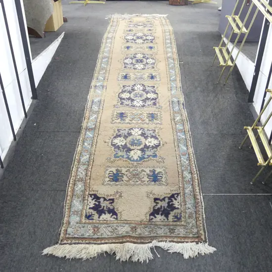 HAND KNOTTED WOOL PILE RUNNER 3500x800mm SOME WEAR