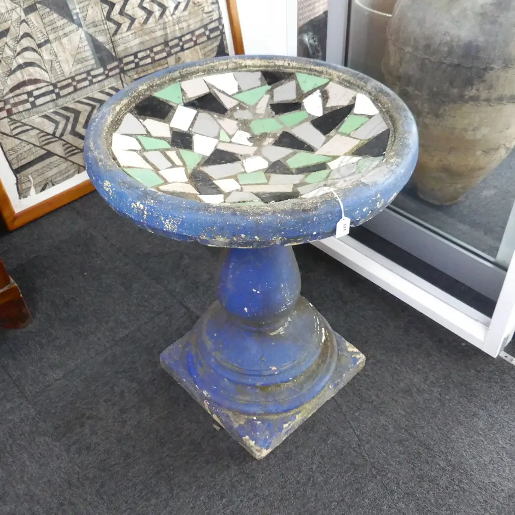 VINTAGE CONCRETE MOSAIC BIRD BATH D 620 MM H 770 MM Image 1++
