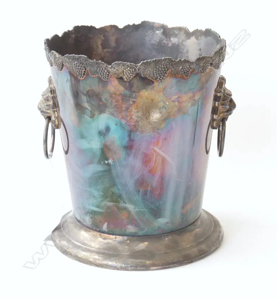 SILVER PLATE CHAMPAGNE BUCKET w. LION CAPTURED HANDLES H.230mm Image 1++