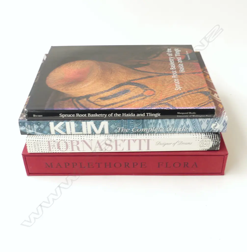 4 ART BOOKS; FORNASETTI, MAPLETHORPE FLORA, SPRUCE ROOT BASKETRY, KELIM Image 1++