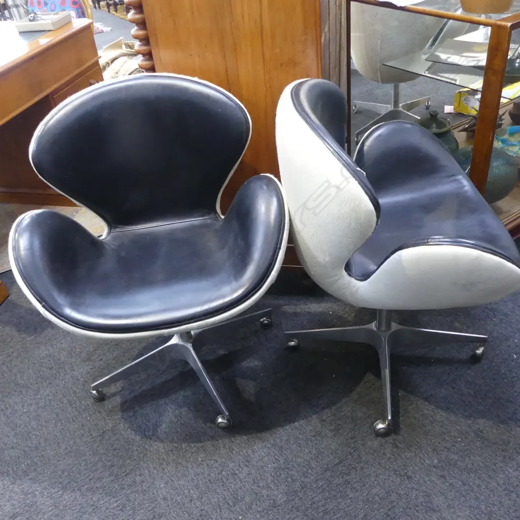 PR SWAN STYLE CHAIRS; COWHIDE & BLACK LEATHER Image 1++