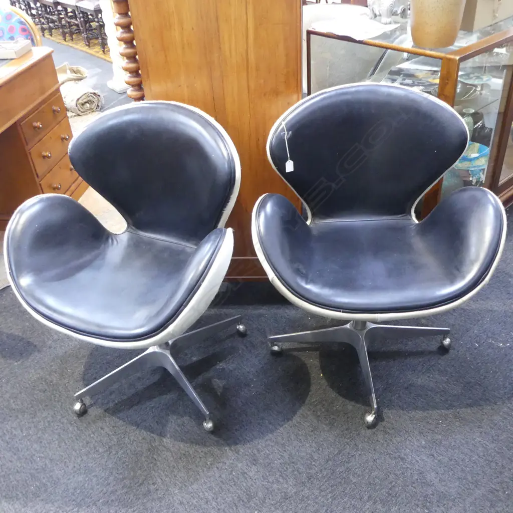 PR SWAN STYLE CHAIRS; COWHIDE & BLACK LEATHER Image 1++