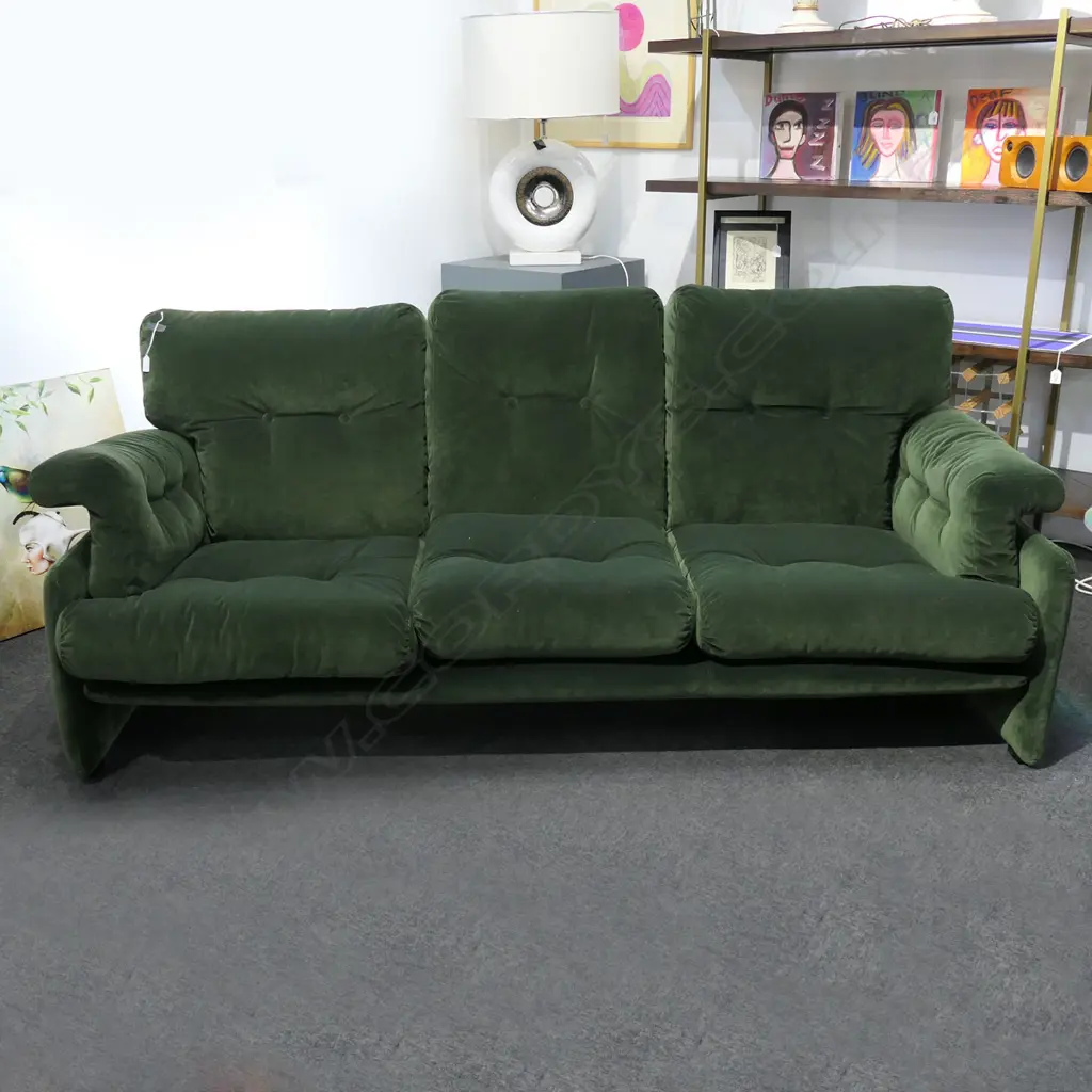 TOBIA & AFRA SCARPA FOR B&B ITALIA 'CORONADO' SOFA IN 'BOTANICAL' GREEN VELVET 1900x900x800mm  Image 1++