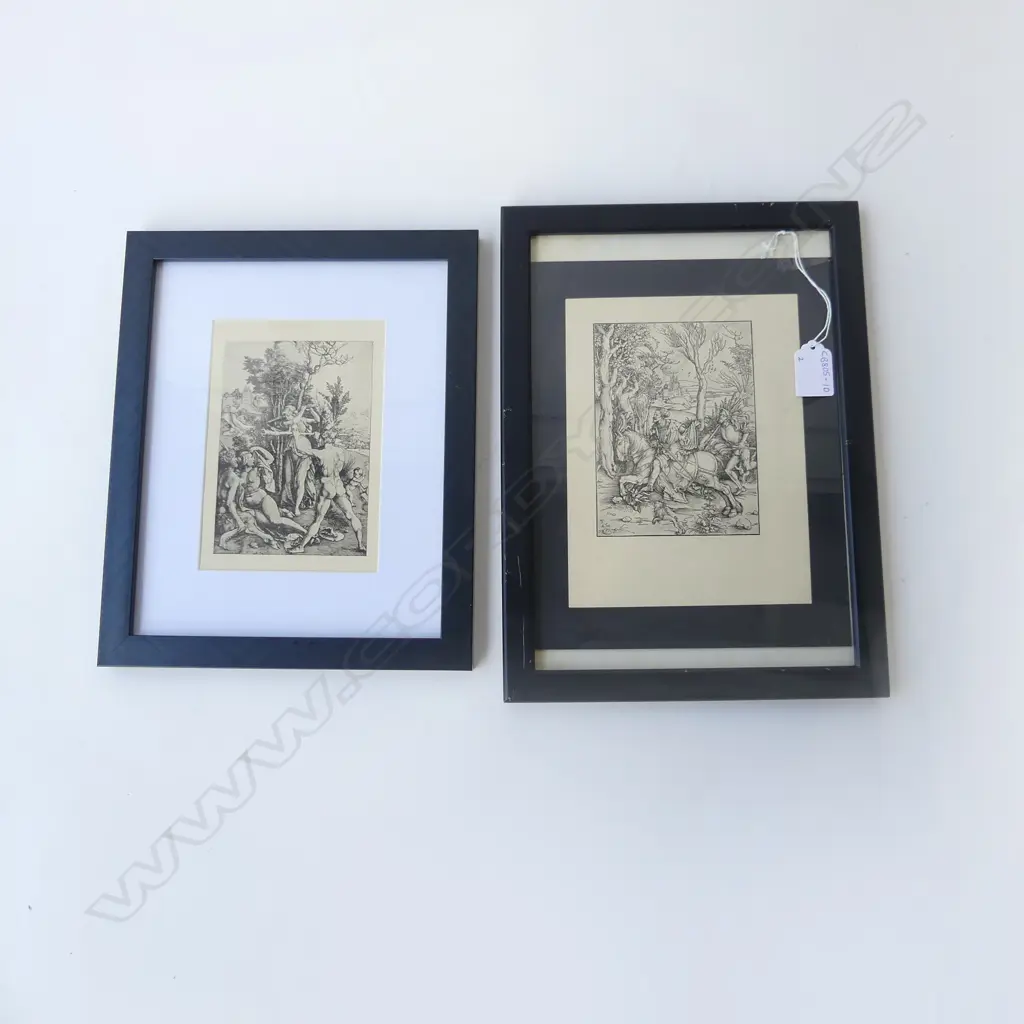 TWO ANTIQUE ALBRECHT DURER ETCHINGS The Knight and the German Soldier and Hercules at the Crossroads (1913)  170 x 100mm Image 1++