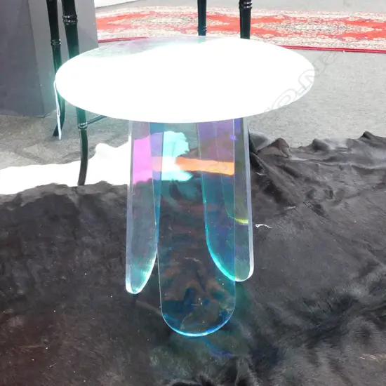 IRIDESCENT ACRYLIC SIDE TABLE H.450m, 400mm dia SCRATCHES