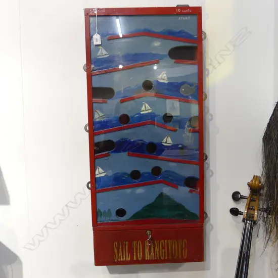 VINTAGE STYLE COIN GAME 'SAIL TO RANGITOTO', 410x120x920mm