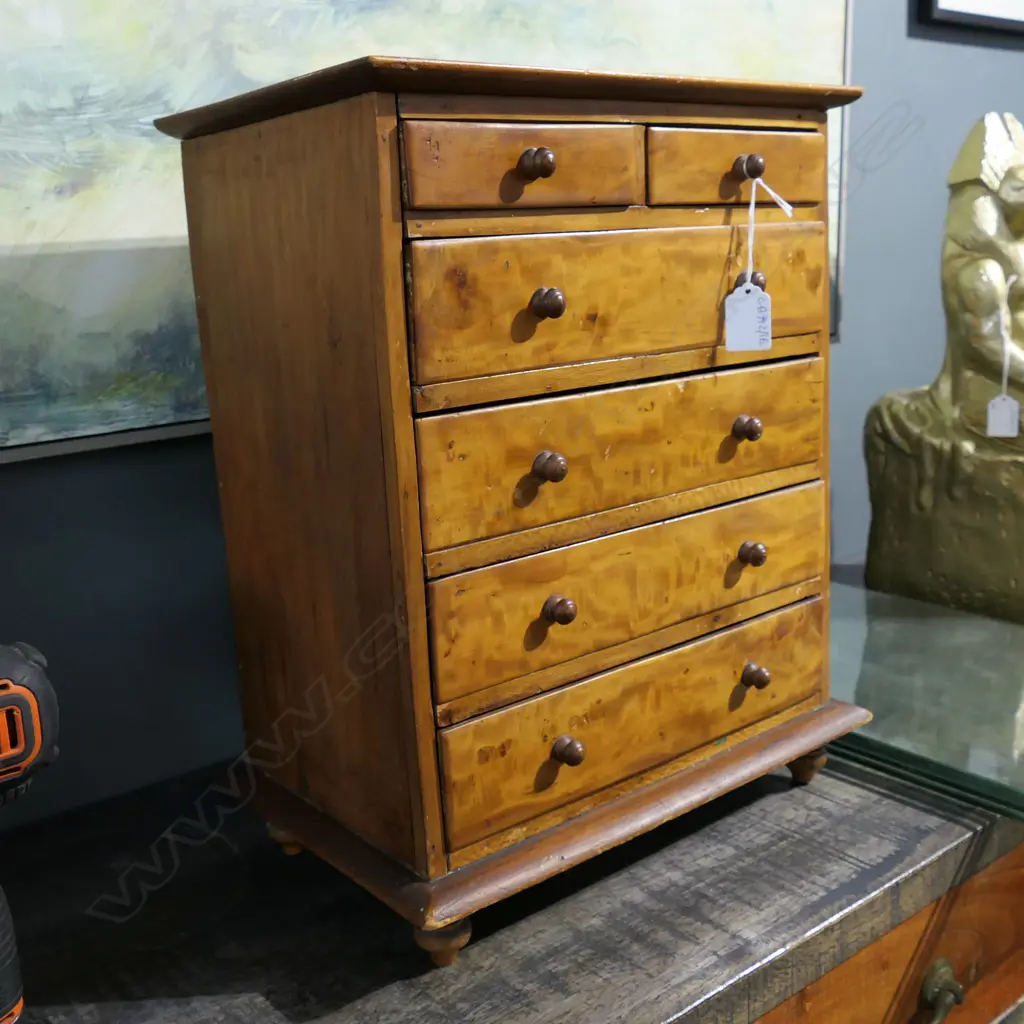 VINTAGE SMALL KAURI 6 DRAWER COLLECTORS CHEST 350x210x430mm Image 1++