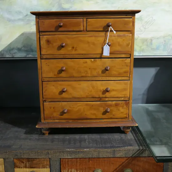 VINTAGE SMALL KAURI 6 DRAWER COLLECTORS CHEST 350x210x430mm