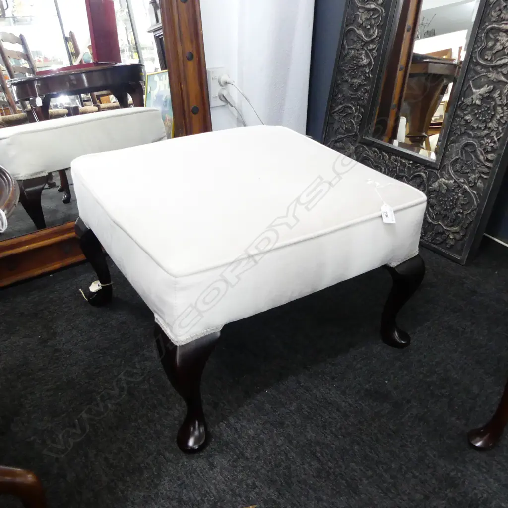 CREAM VELVET COVERED OTTOMAN, H.360mm x 530mm sq (marks) Image 1++