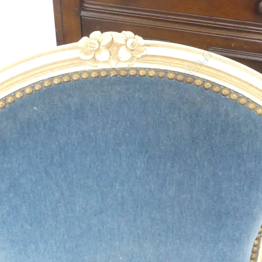 PR FRENCH STYLE ARMCHAIRS; BLUE VELVET UPHOLSTERY Image 1++