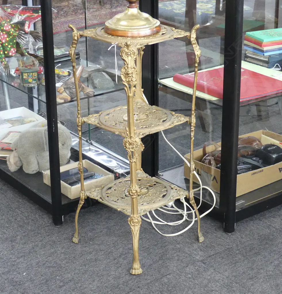 3 TIER VICTORIAN STYLE GOLD METAL STAND H.695mm Image 1++
