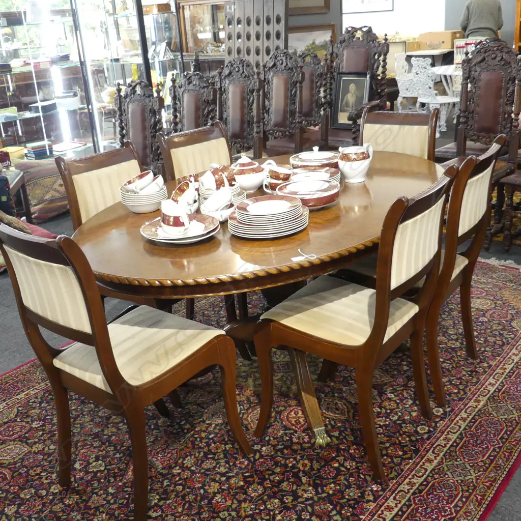 REGENCY STYLE PEDESTAL OVAL DINING TABLE + 6 CHAIRS Image 1++