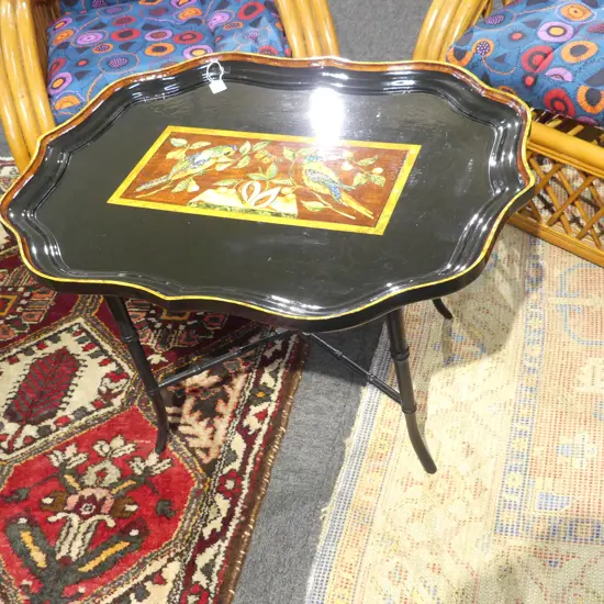 EBONISED TRAY TABLE 800x600x550mm. Faux bamboo stand Regency style