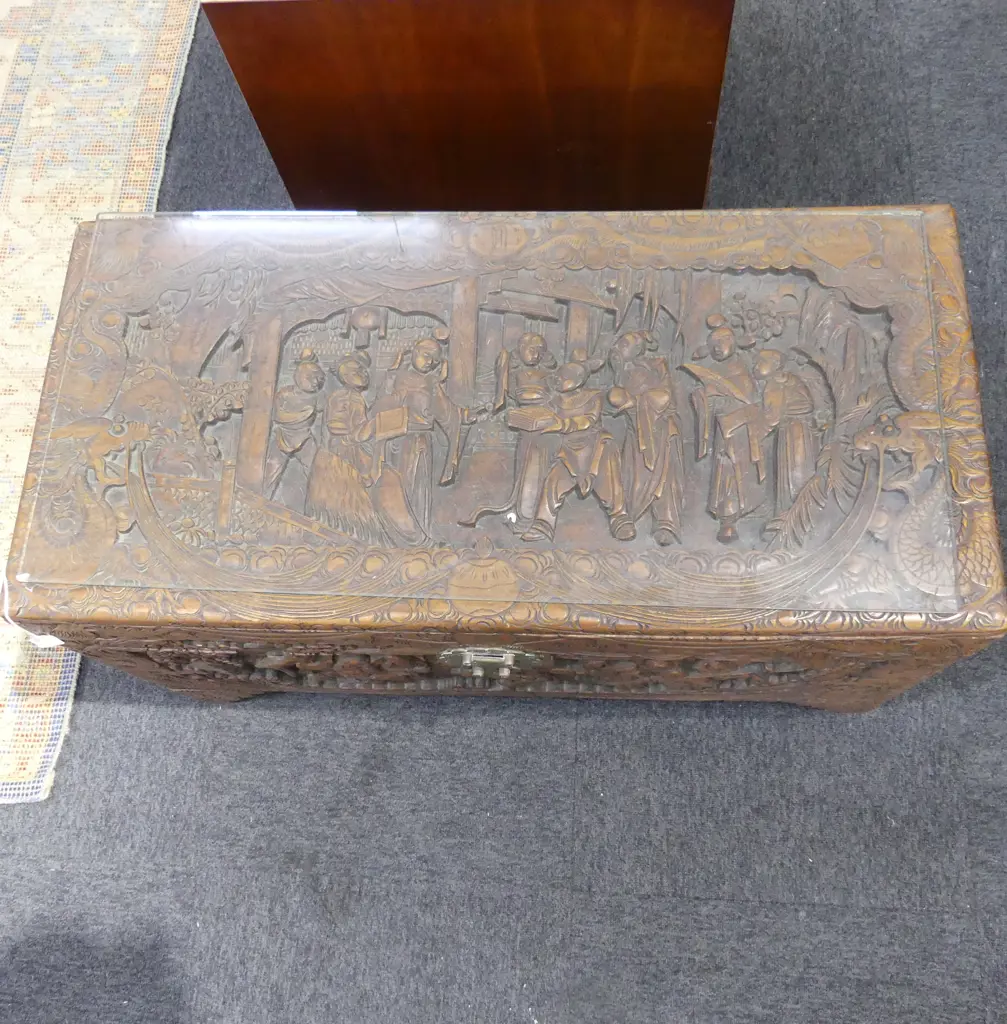CARVED CAMPHOR CHEST 940x450x515mm Image 1++